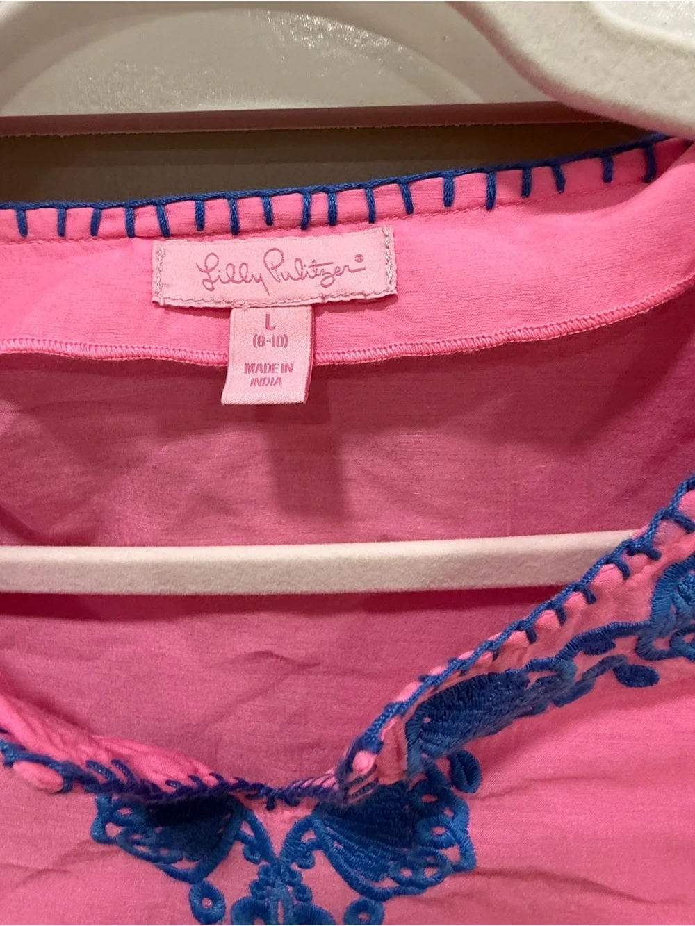 Lilly Pulitzer Pink Swim Coverup with Blue Embroidered V-Neck
